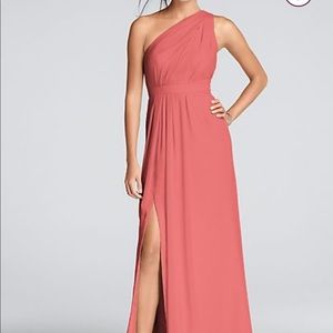 David's Bridal Long One-Shoulder Crinkle Dress